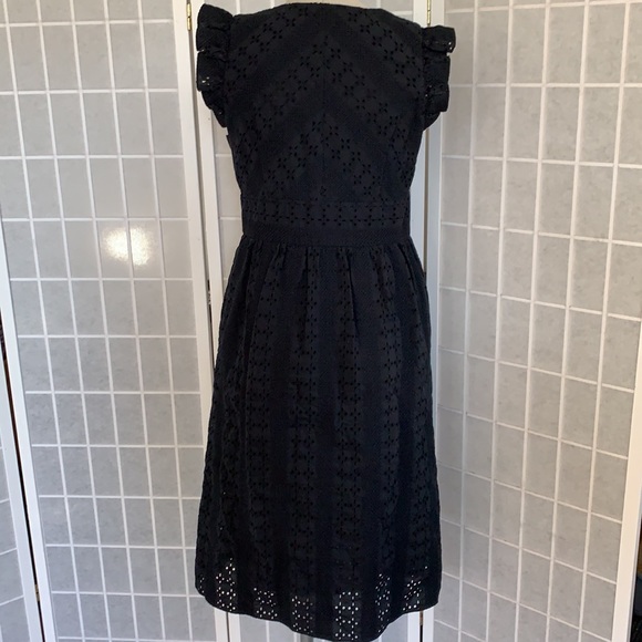 J Crew Black Cotton Eyelet Button Midi Dress Sz 10 - Picture 6 of 15